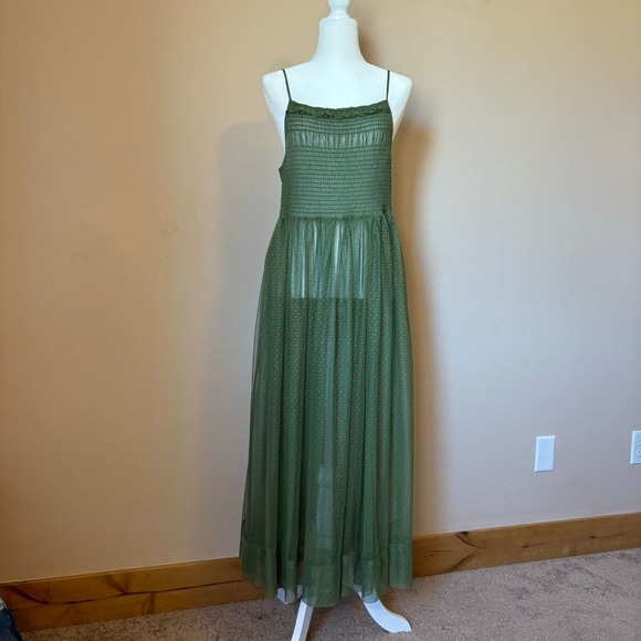 Free People Intimately Women's Large Can't Stop Won't Stop Green Mesh Slip Dress - Picture 3 of 13